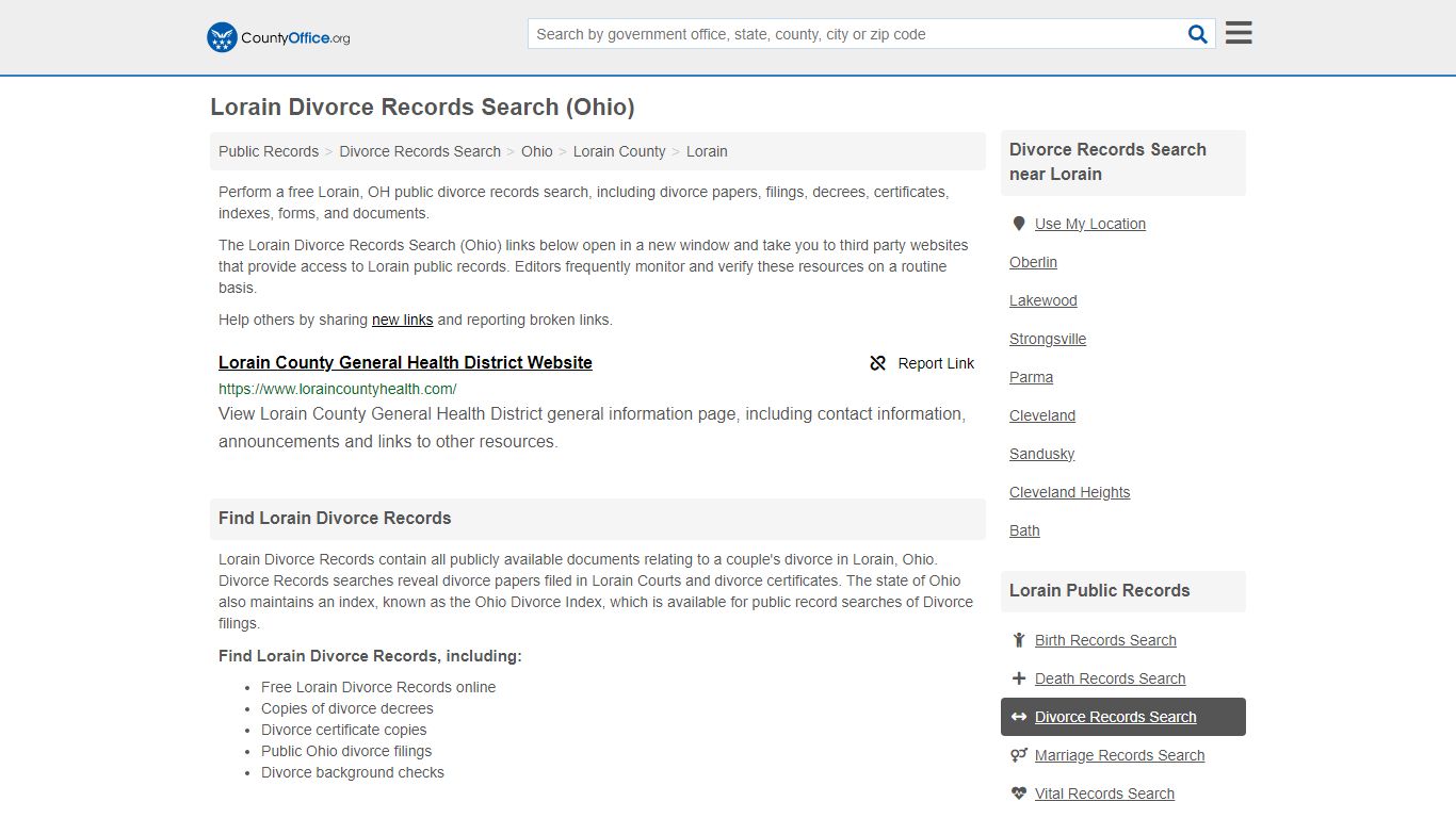 Divorce Records Search - Lorain, OH (Divorce Certificates & Decrees)